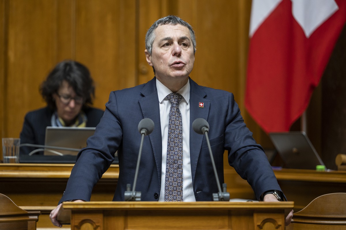 Bundesrat Ignazio Cassis spricht zum Verhaeltnis zur Europaeischen Union, an der Fruehjahrssession der Eidgenoessischen Raete, am Donnerstag, 9. Maerz 2023 im Nationalrat in Bern. (KEYSTONE/Alessandro ...