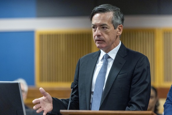 Kenneth Chesebro speaks to Fulton County Superior Court Judge Scott McAfee during a hearing where Chesebro accepted a plea deal from the Fulton County District Attorney at the Fulton County Courthouse ...