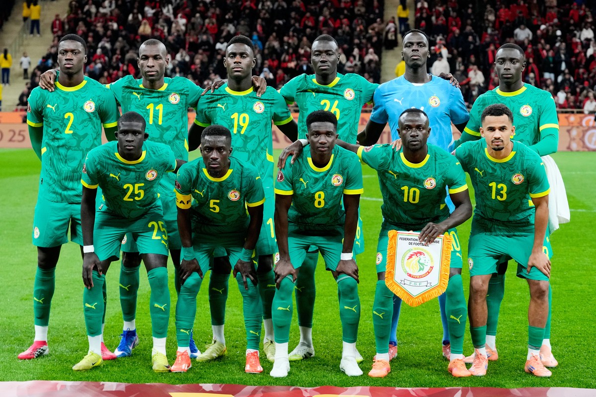 FILE - Senegal players pose for a team photo ahead of the Africa Cup of Nations final soccer match between Senegal and Morocco, in Rabat, Morocco, Sunday, Jan. 18, 2026. (AP Photo/Themba Hadebe, File) ...