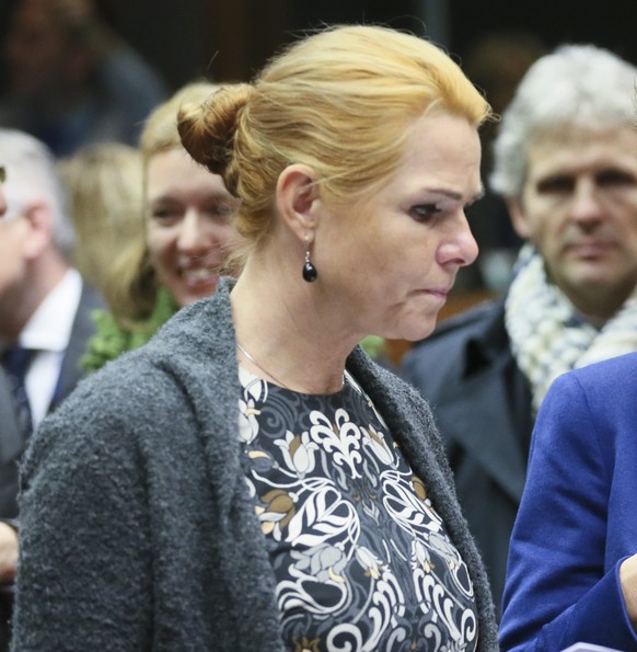 epa05636403 Danish immigration and integration minister Inger Stojberg (L) and Swiss Justice Minister Simonetta Sommaruga (R), at the start of an Interior and home affairs ministers council in Brussel ...