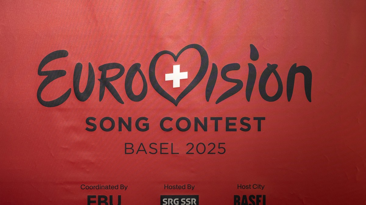 Das Logo des Eurovision Song Contest ESC 2025 an einem Medienevent ueber das visuelle Erscheinungsbild, das Buehnenbild und die Klangwelt des ESC in Basel, am Montag, 16. Dezember 2024. Das Finale des ...