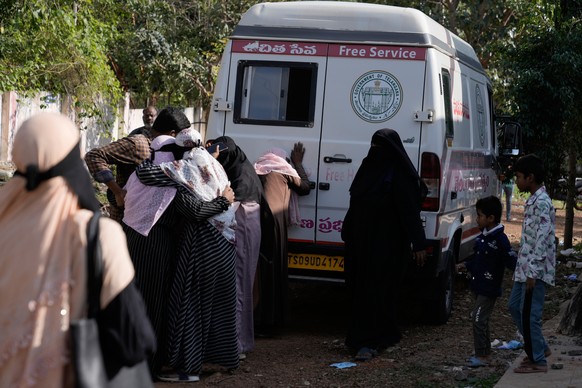 Relatives mourn at the ambulance carrying a victim of the fatal passenger bus accident in Chevella, in southern state of Telangana, India, Monday, Nov. 3, 2025. (AP Photo/Mahesh Kumar A.)
India Bus Ac ...