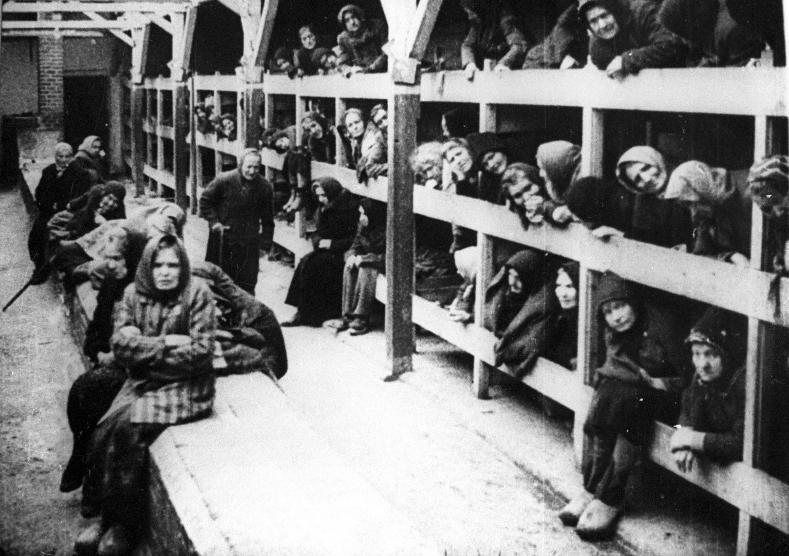 An undated black and white file photo shows prisoners in Auschwitz-Birkenau, the Nazi German Concentration and Extermination Camp (1940-1945). Ceremonies on 26 January 2010 will mark the 65th annivers ...