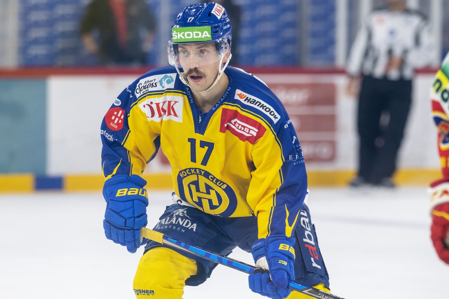 Davos-Spieler Perttu Lindgren waehrend einem Vorbereitungsspiel der National League, zwischen dem EHC Biel und dem HC Davos, am Mittwoch 23. September 2020 in der Tissot Arena in Biel. (KEYSTONE /Marc ...