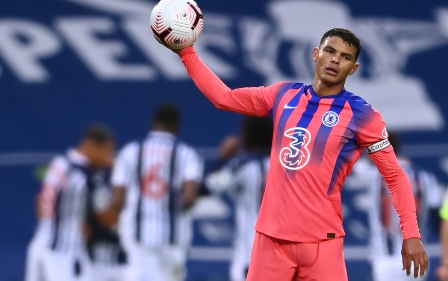 epa08699608 Thiago Silva of Chelsea reacts during the English Premier League match between West Bromwich Albion and Chelsea in West Bromwich, Britain, 26 September 2020. EPA/Laurence Griffiths / POOL  ...