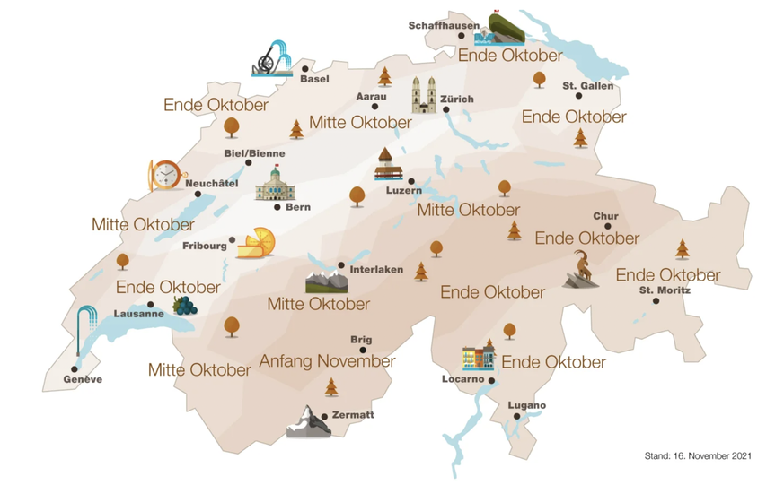 Laubtracker Schweiz Blattverfärbung Herbst Rauszeit