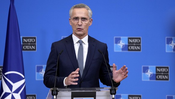 NATO Secretary General Jens Stoltenberg addresses a media conference at NATO headquarters in Brussels, Wednesday, Feb. 7, 2024. (AP Photo/Virginia Mayo)