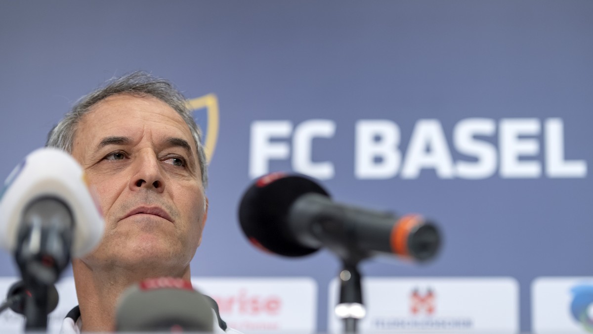 Basel's head coach Marcel Koller speaks during a press conference the day before the UEFA Champions League second qualifying round second leg match between Switzerland's FC Basel 1893 and Ne ...