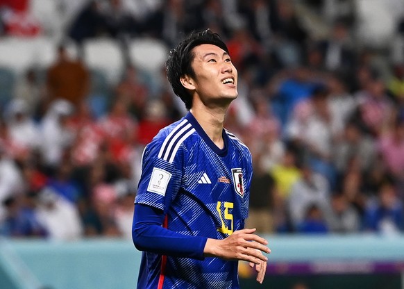 epa10349785 Daichi Kamada of Japan reacts during the FIFA World Cup 2022 round of 16 soccer match between Japan and Croatia at Al Janoub Stadium in Al Wakrah, Qatar, 05 December 2022. EPA/Neil Hall