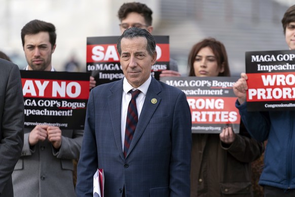 Rep. Jamie Raskin, D-Md., ranking member of the House Oversight and Accountability Committee, during a news conference on Republican&#039;s impeachment inquiry into President Joe Biden at the U.S. Cap ...