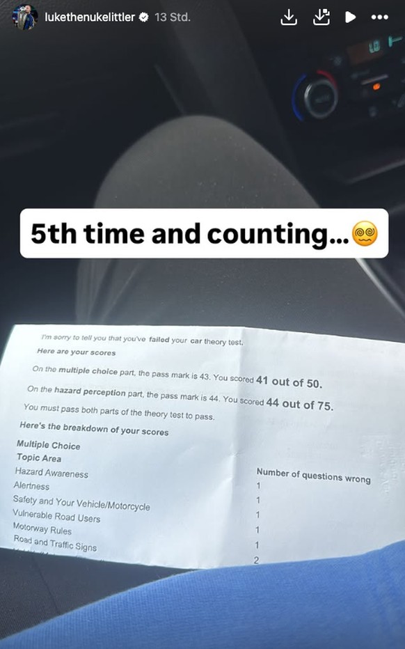 Luke Littler postete sein Ergebnis in seiner Instagram-Story.