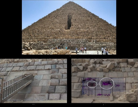 Die auffälligen Granitblöcke der Menkaure-Pyramide.