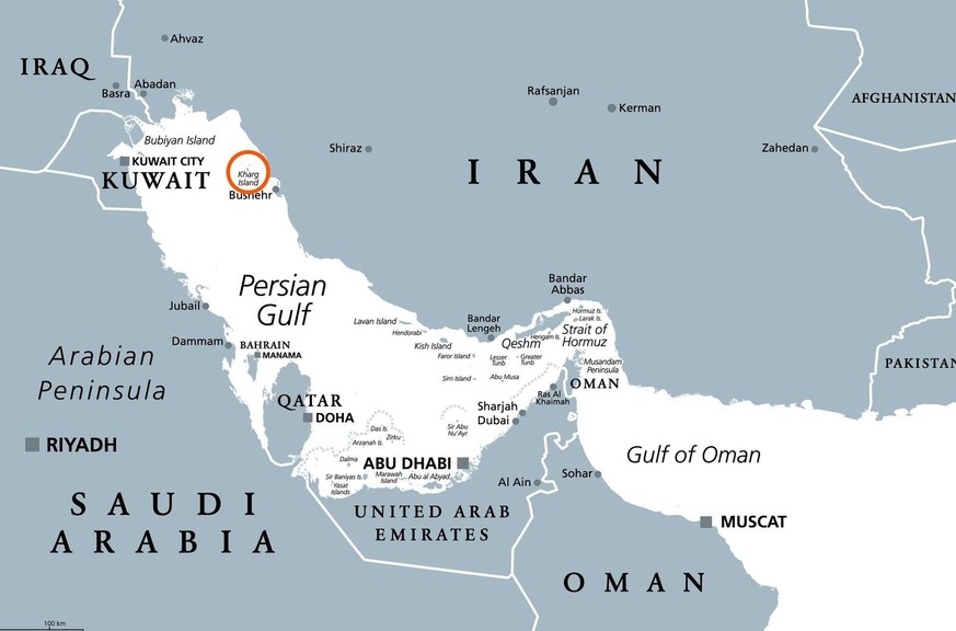 Karte: Insel Charg im Perischen Golf.