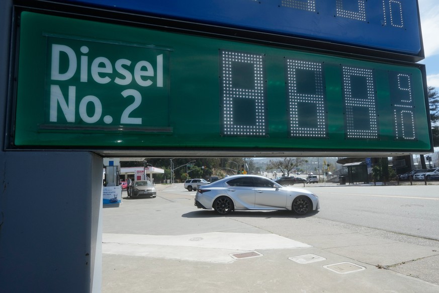 The cost of diesel is displayed on a gasoline price board at a gas station, Thursday, Sept. 10, 2026, in Mill Valley, Calif. (AP Photo/Jeff Chiu)
Gas Prices