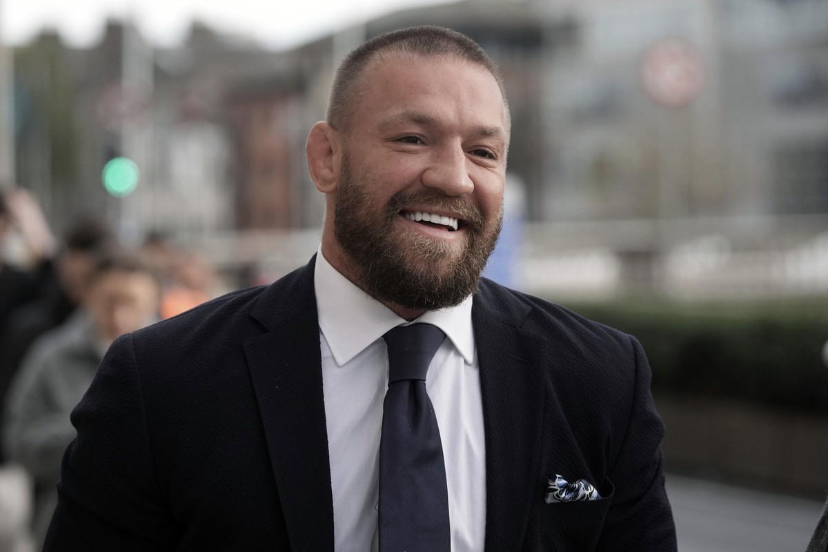Conor McGregor outside the High Court in Dublin, Ireland Wednesday, Nov. 6, 2024. (Brian Lawless/PA via AP)