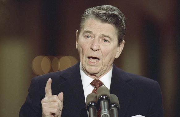 FILE - President Ronald Reagan speaks during a news conference in the East Room of the White House, Dec. 8, 1988, in Washington. In opening remarks, Reagan said that &quot;extraordinary things&quot; h ...