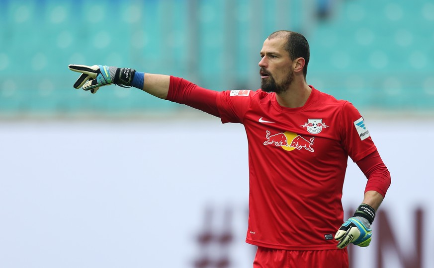 LEIPZIG, GERMANY - FEBRUARY 15: Goalkeeper Fabio Coltorti of Leipzig gestures during the Second Bundesliga match between RB Leipzig and FSV Frankfurt at Red Bull Arena on February 15, 2015 in Leipzig, ...