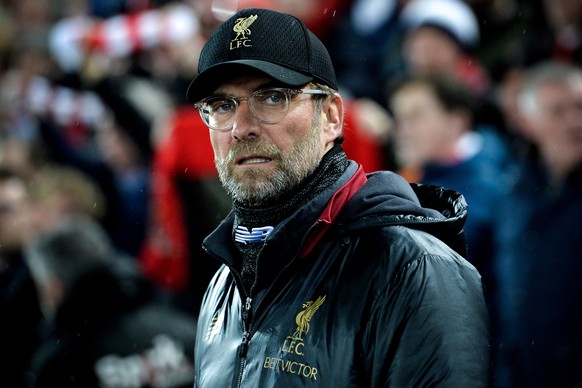 epa07381652 Liverpool&#039;s head coach Juergen Klopp looks on prior to the UEFA Champions League round of 16 first leg soccer match between Liverpool FC and FC Bayern Muenchen at the Anfield in Liver ...