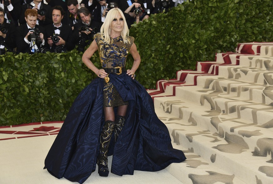 Donatella Versace attends The Metropolitan Museum of Art&#039;s Costume Institute benefit gala celebrating the opening of the Heavenly Bodies: Fashion and the Catholic Imagination exhibition on Monday ...