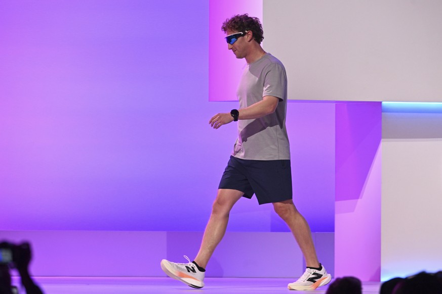 Meta CEO Mark Zuckerberg walks on stage during the company&#039;s Connect developer conference Wednesday, Sept. 17, 2025, in Menlo Park, Calif. (AP Photo/Nic Coury)
Meta Connect