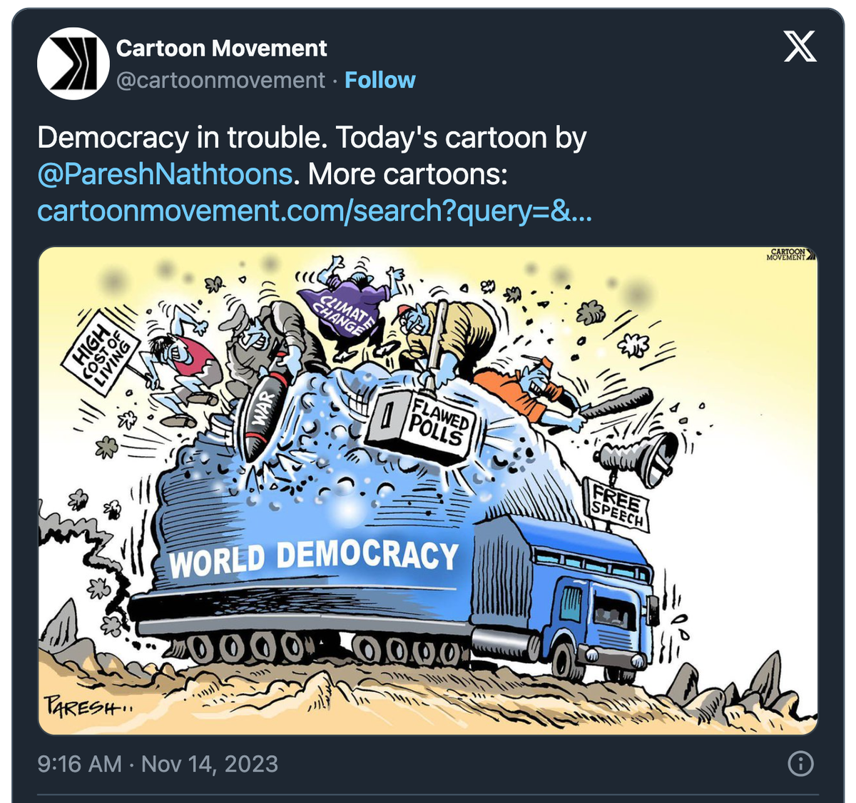 Karikatur mit dem Titel «Demokratie in Gefahr»