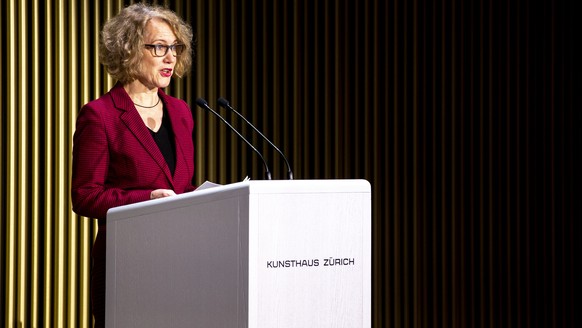 Corine Mauch, Stadtpraesidentin Zuerich, spricht bei der Schluesseluebergabe des Chipperfield Erweiterungsbaus des Zuercher Kunsthauses am Freitag, 11. Dezember 2020, in Zuerich. (KEYSTONE/Patrick B.  ...