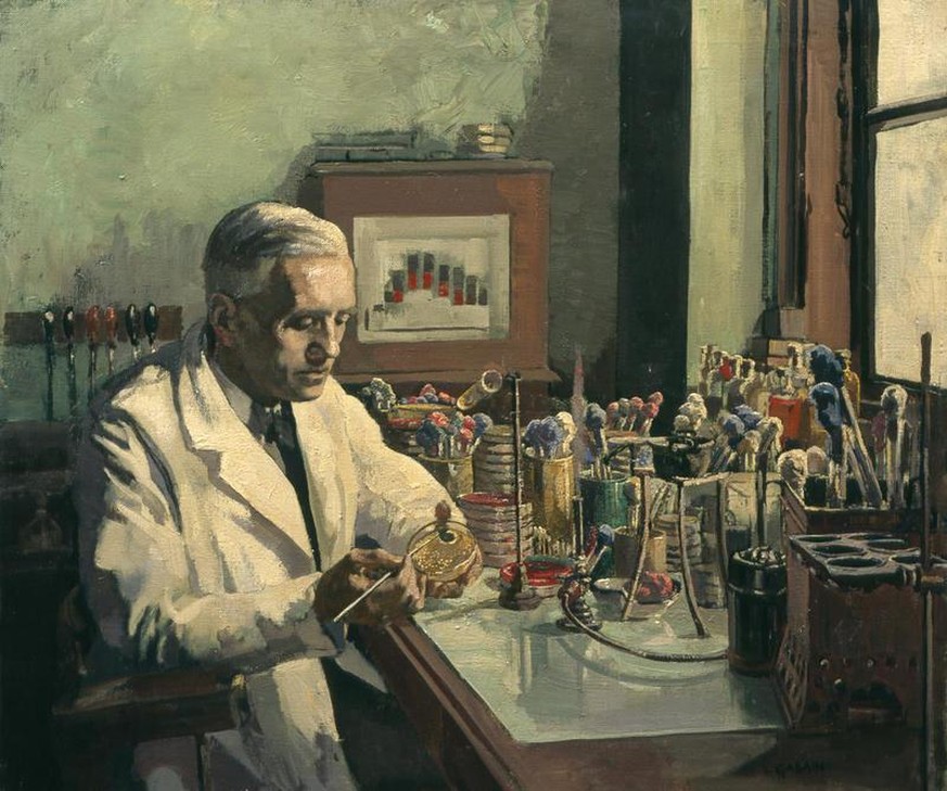 Alexander Fleming in seinem Labor, gemalt von Ethel Gabain, 1944.