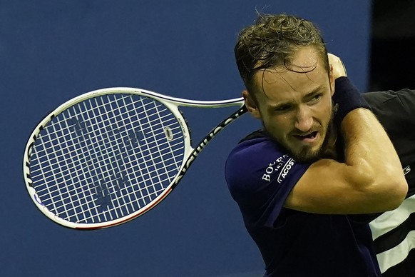 Daniil Medvedev, of Russia, watches a shot to Federico Delbonis, of Argentina, during the first round of the U.S. Open tennis championships, Tuesday, Sept. 1, 2020, in New York. (AP Photo/Frank Frankl ...