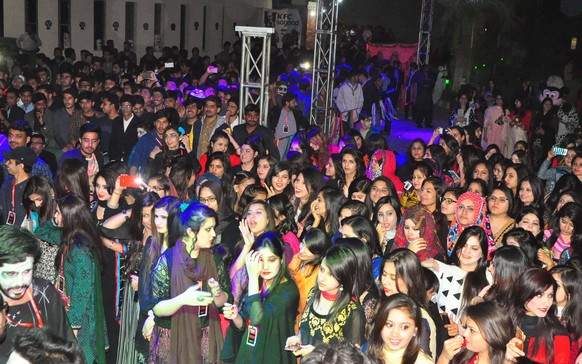 LARKANA, PAKISTAN, FEB 19: Students of Shaheed Zulfikar Ali Bhutto Institute of Science and Technology SZABIST are gathering to celebrate Halloween Festival, at campus located in Larkana on Friday, Fe ...