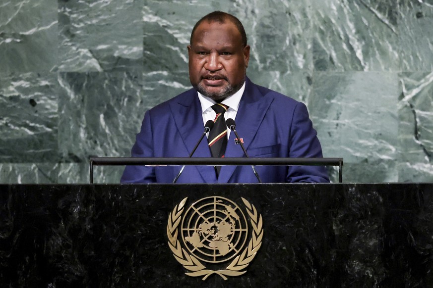 CORRECTS TO DELETE THE DEATH TOLL AS THE NUMBER HAS LOWERED AFTER MORE REPORT - FILE - Prime Minister of Papua New Guinea James Marape addresses the 77th session of the United Nations General Assembly ...