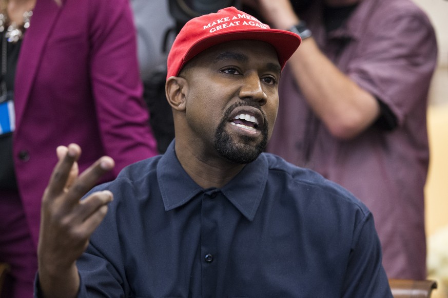 epa08528940 (FILE) - US entertainer Kanye West speaks during a meeting with US President Donald J. Trump in the Oval Office of the White House in Washington, DC, USA, 11 October 2018 (reissued 05 July ...