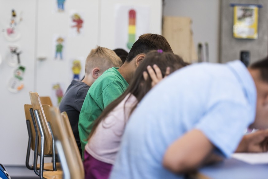 IM HINBLICK AUF DEN SCHULJAHRESBEGINN STELLEN WIR IHNEN FOLGENDES NEUES BILDMATERIAL VON DER PRIMARSCHULE DER SCHULE SUHR ZUR VERFUEGUNG --- Pupils of primary school class 1c pictured during a double  ...