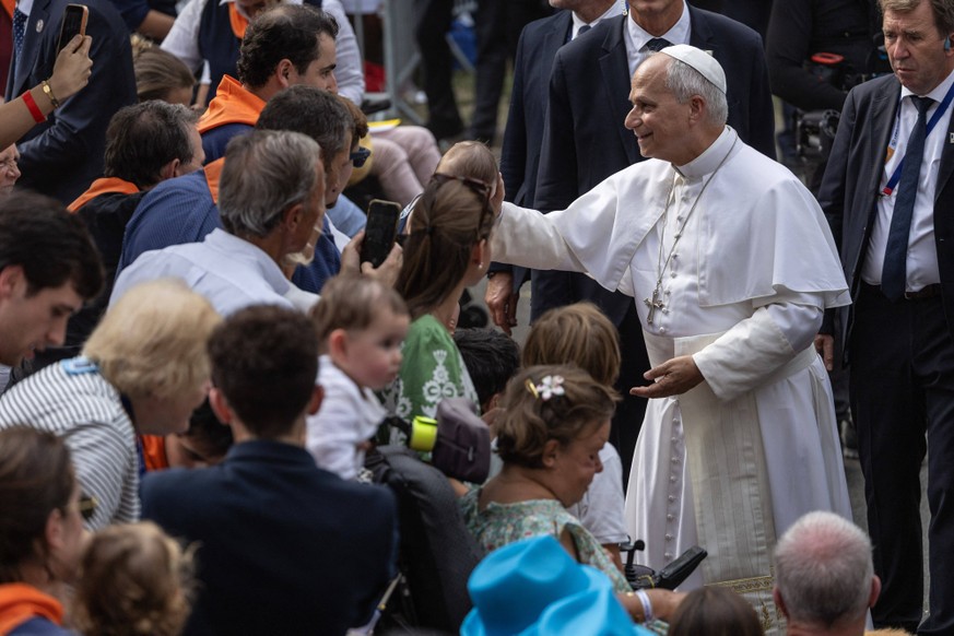 Visit to France of Pope Leo XIV - Meeting at Lourdes Sanctuary MLG Pope Leo XIV meets sick pilgrims and hospital workers at the Accueil Notre-Dame, a facility that welcomes and assists sick and disabl ...