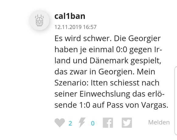 Weil Itten beim DebÃ¼t trifft â der Nati fehlt noch ein Punkt fÃ¼r die EM-Quali
Fast richtig. Ich werde trotzdem Hellseher.