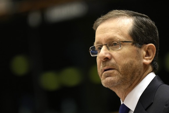 Israel&#039;s President Isaac Herzog addresses the European Parliament plenary ahead of Holocaust Remembrance Day in Brussels on Thursday, Jan. 26, 2023. (AP Photo/Virginia Mayo)