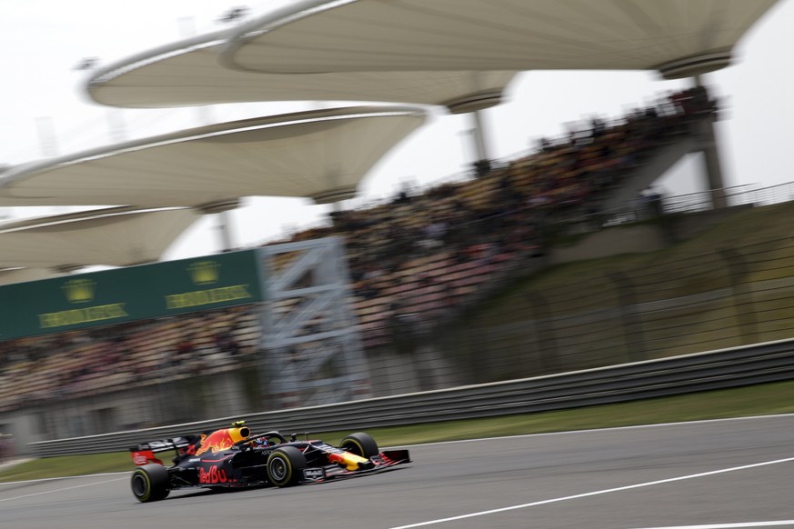 Red Bull driver Pierre Gasly of France steers his car during the third practice session for the Chinese Formula One Grand Prix at the Shanghai International Circuit in Shanghai, China, Saturday, April ...