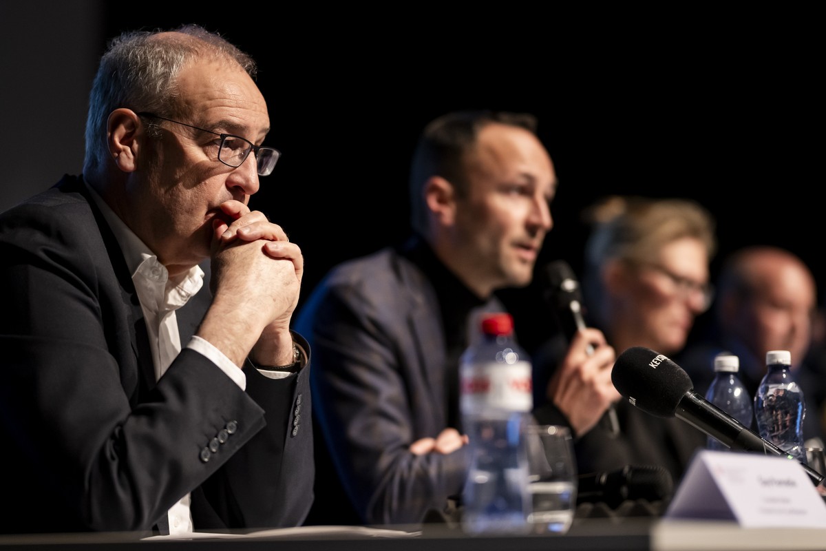 Swiss Federal President Guy Parmelin, Mathias Reynard, State Councillor and president of the Council of State of the Canton of Valais, Beatrice Pilloud, Attorney General of the Canton of Valais and Fr ...