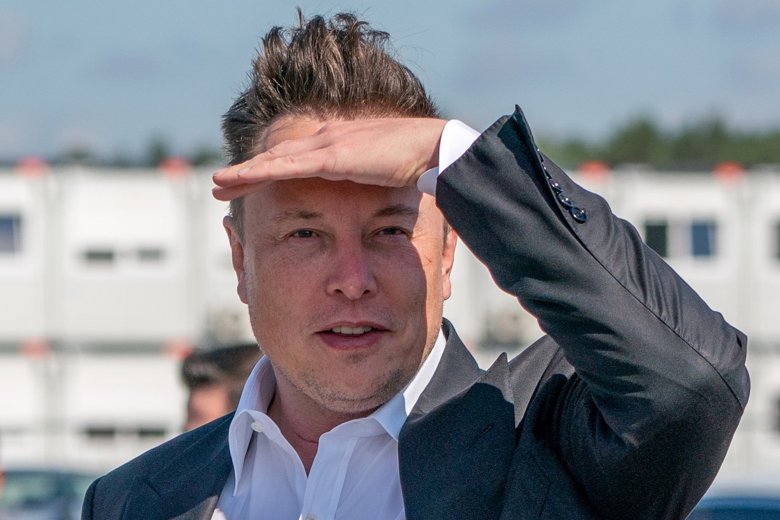 epa09889605 (FILE) - Tesla and SpaceX CEO Elon Musk arrives for a statement at the construction site of the Tesla Giga Factory in Gruenheide near Berlin, Germany, 03 September 2020 (reissued 14 April  ...