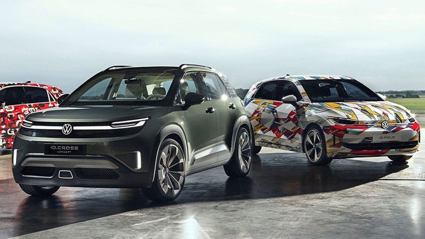 Die neuen Volkswagen-Elektroautos VW ID. Polo GTI (links), ID. Cross (Mitte) und ID. Polo.