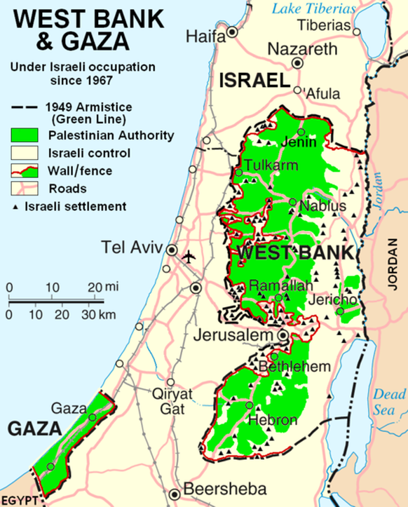 Die palästinensischen Autonomiegebiete – Stand heute.