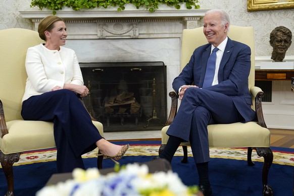 President Joe Biden meets with Danish Prime Minister Mette Frederiksen in the Oval Office of the White House in Washington, Monday, June 5, 2023. (AP Photo/Susan Walsh) Joe Biden, Mette Frederi...