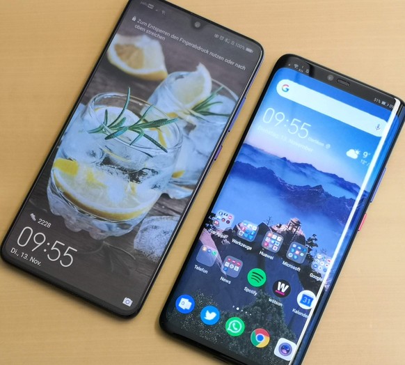 Mate 20 (links) und das schnellere, schmalere und teurere Mate 20 Pro.