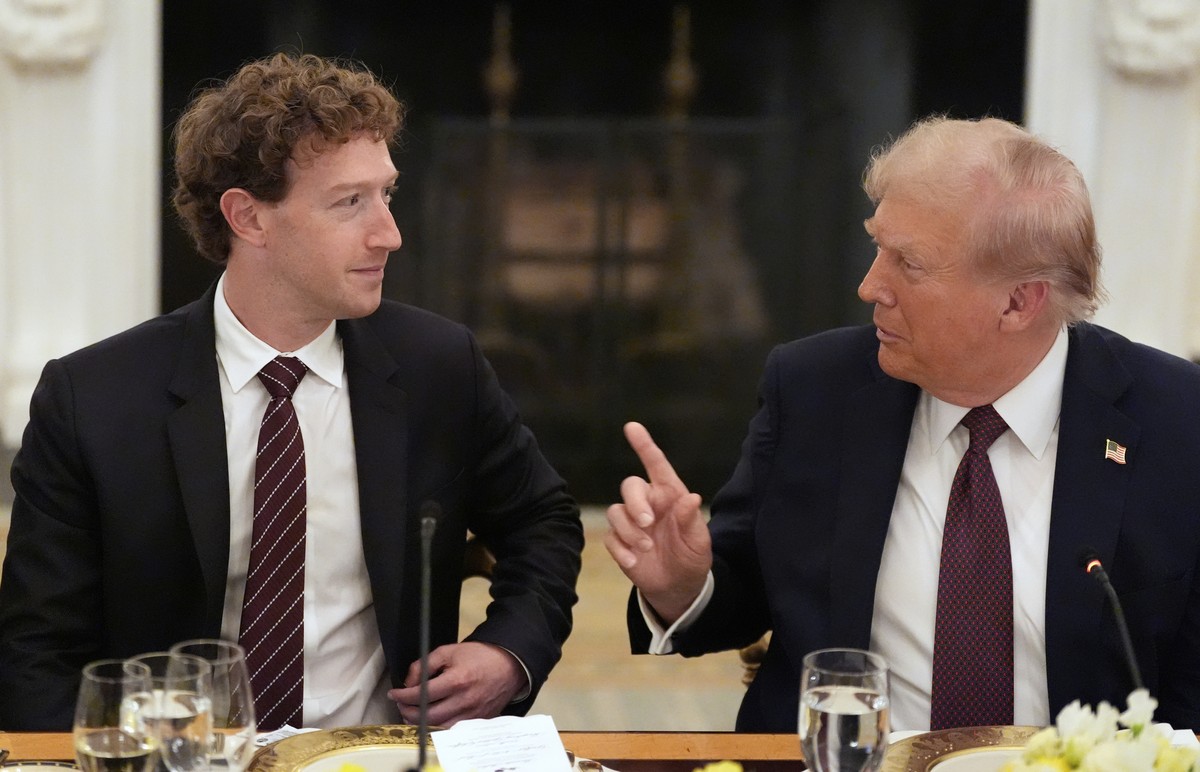 President Donald Trump speaks as Facebook CEO Mark Zuckerberg listens during a dinner in the State Dinning Room of the White House, Thursday, Sept. 4, 2025, in Washington. (AP Photo/Alex Brandon)
Trum ...