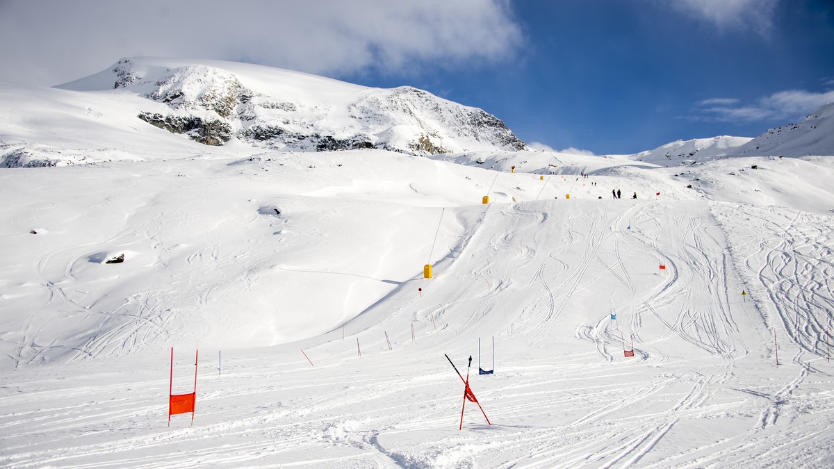 FILE - A general view of the finish area of the new ski slope "Gran Becca" which will be used in the ski world cup calendar during a medias visit between the alpine ski resort of Zermatt in  ...
