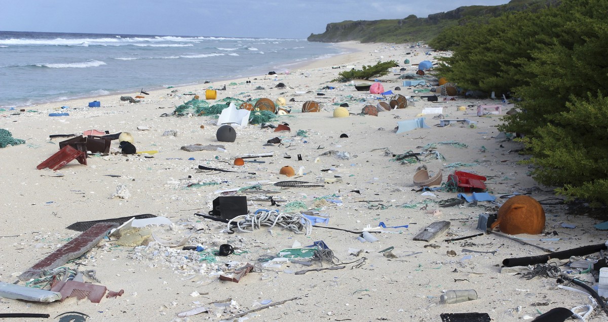 In this 2015 photo provided by Jennifer Lavers, plastic debris is strewn on the beach on Henderson Island. When researchers traveled to the tiny, uninhabited island in the middle of the Pacific Ocean, ...