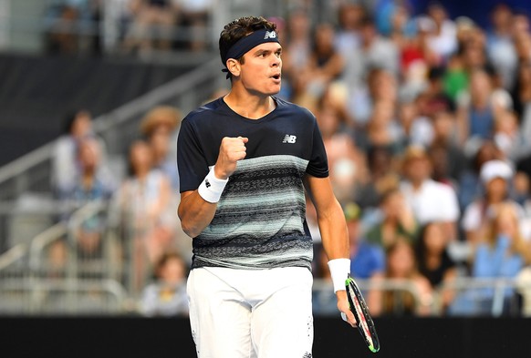 epa05737581 Milos Raonic of Canada reacts during his Men&#039;s Singles third round match against Gilles Simon of France at the Australian Open Grand Slam tennis tournament in Melbourne, Victoria, Aus ...