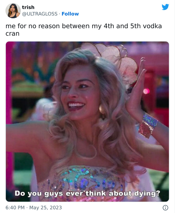 barbie meme

https://twitter.com/ULTRAGLOSS/status/1661804412375891979?s=20