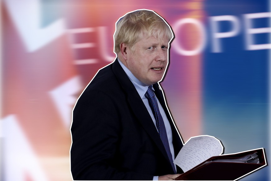 British Prime Minister Boris Johnson prepares to address a media conference at an EU summit in Brussels, Thursday, Oct. 17, 2019. Britain and the European Union reached a new tentative Brexit deal on  ...