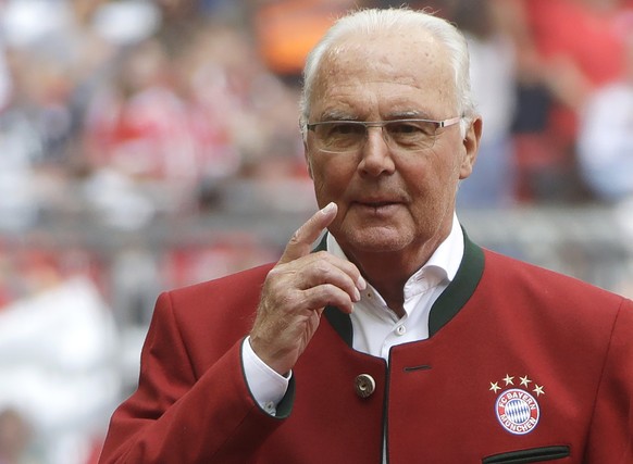 FILE - Bayern legend Franz Beckenbauer stands on the pitch prior to the German first division Bundesliga soccer match against SC Freiburg in Munich, Germany, on May 20, 2017. Germany&#039;s World Cup- ...