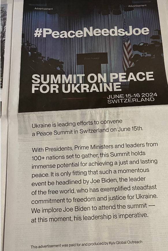 Das Inserat in der Donnerstagsausgabe der «New York Times».